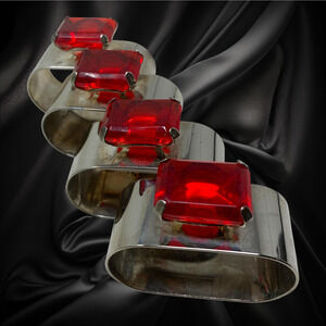 Lot 4 x Vintage Audrey Hong Kong "Ruby" Solitaire Silverplate Napkin Rings